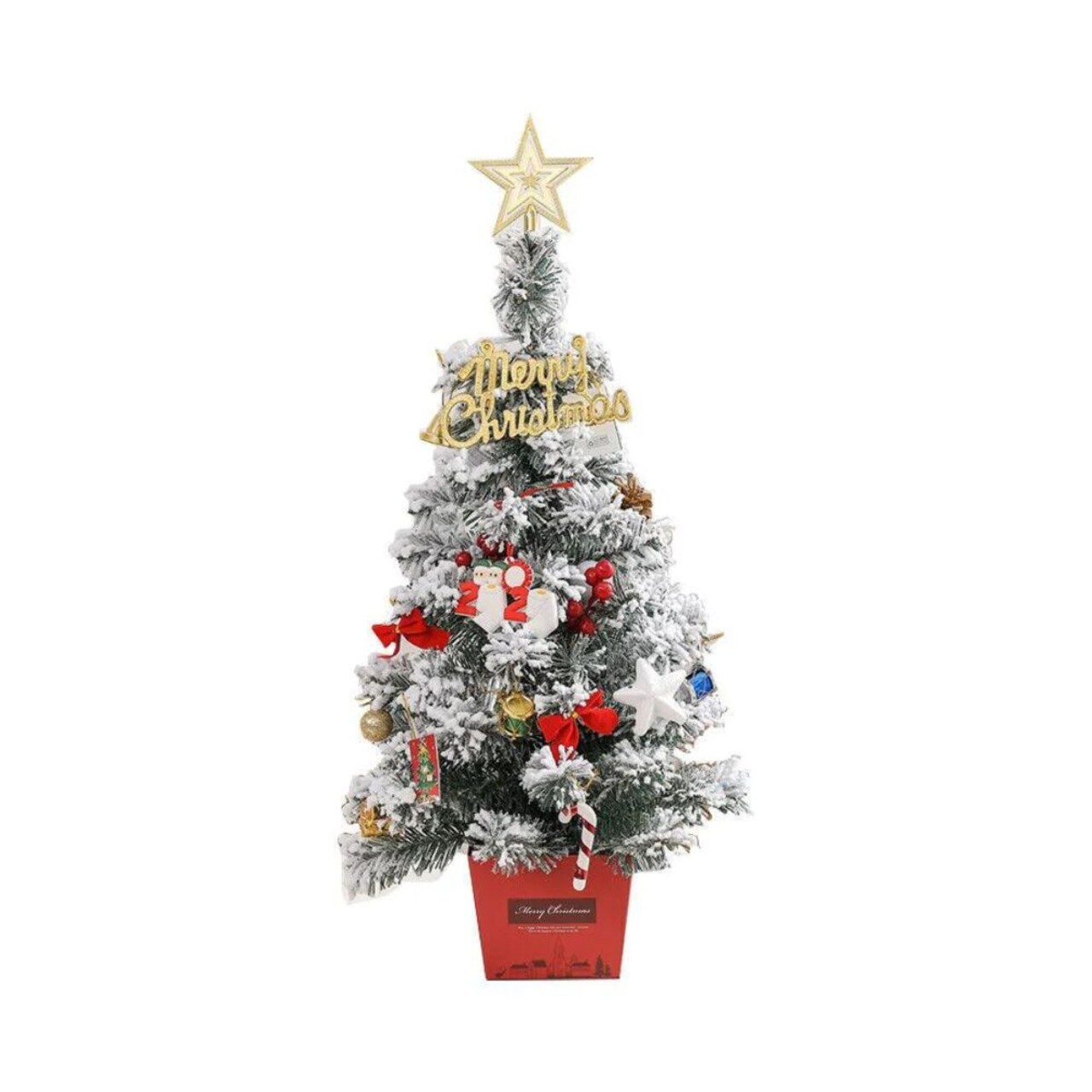 2 ft. Tiny Christmas Tree with Base and Light Decorations